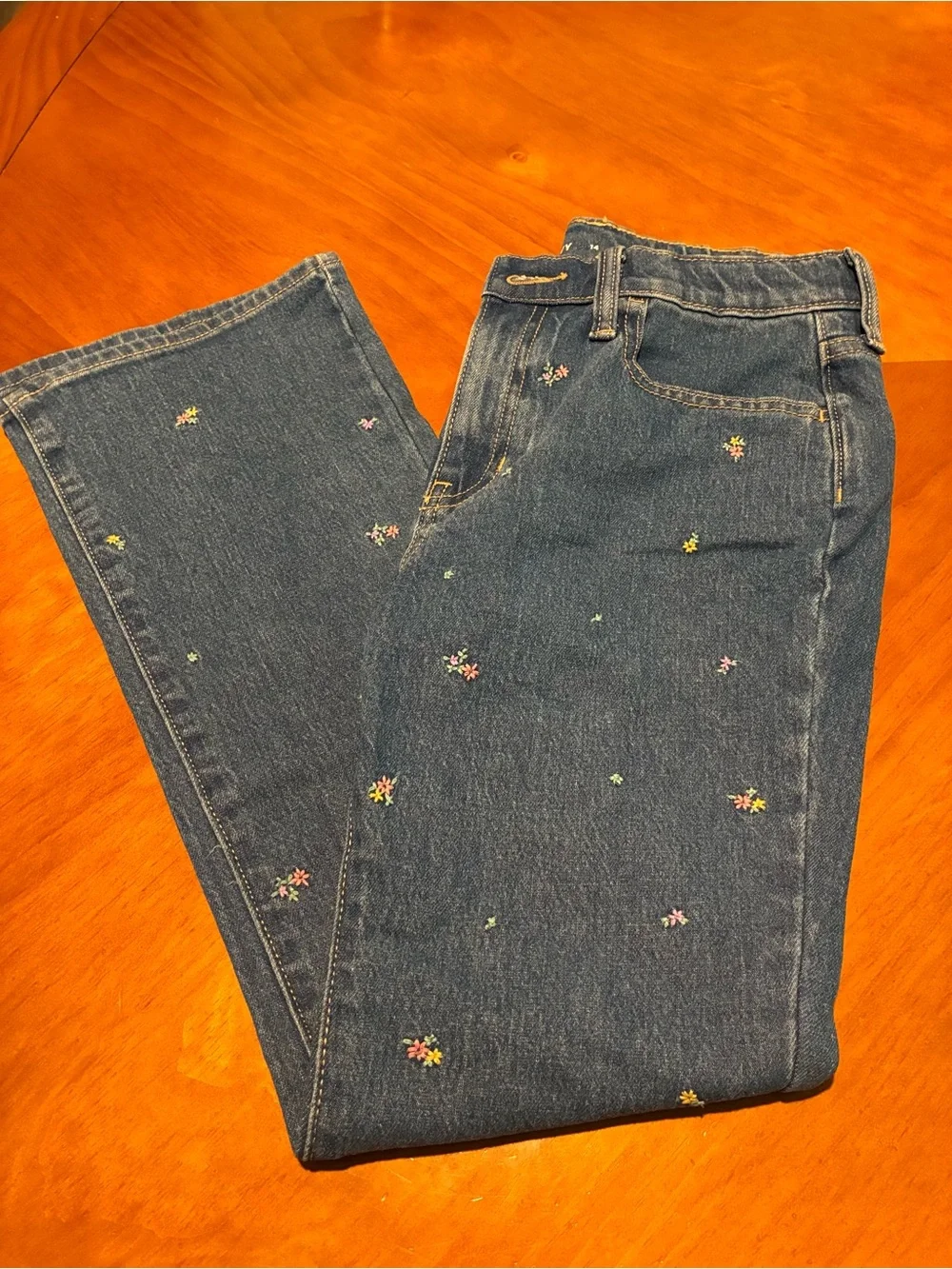 Old Navy Dark Blue Jeans with Multicolor Floral Embroidery